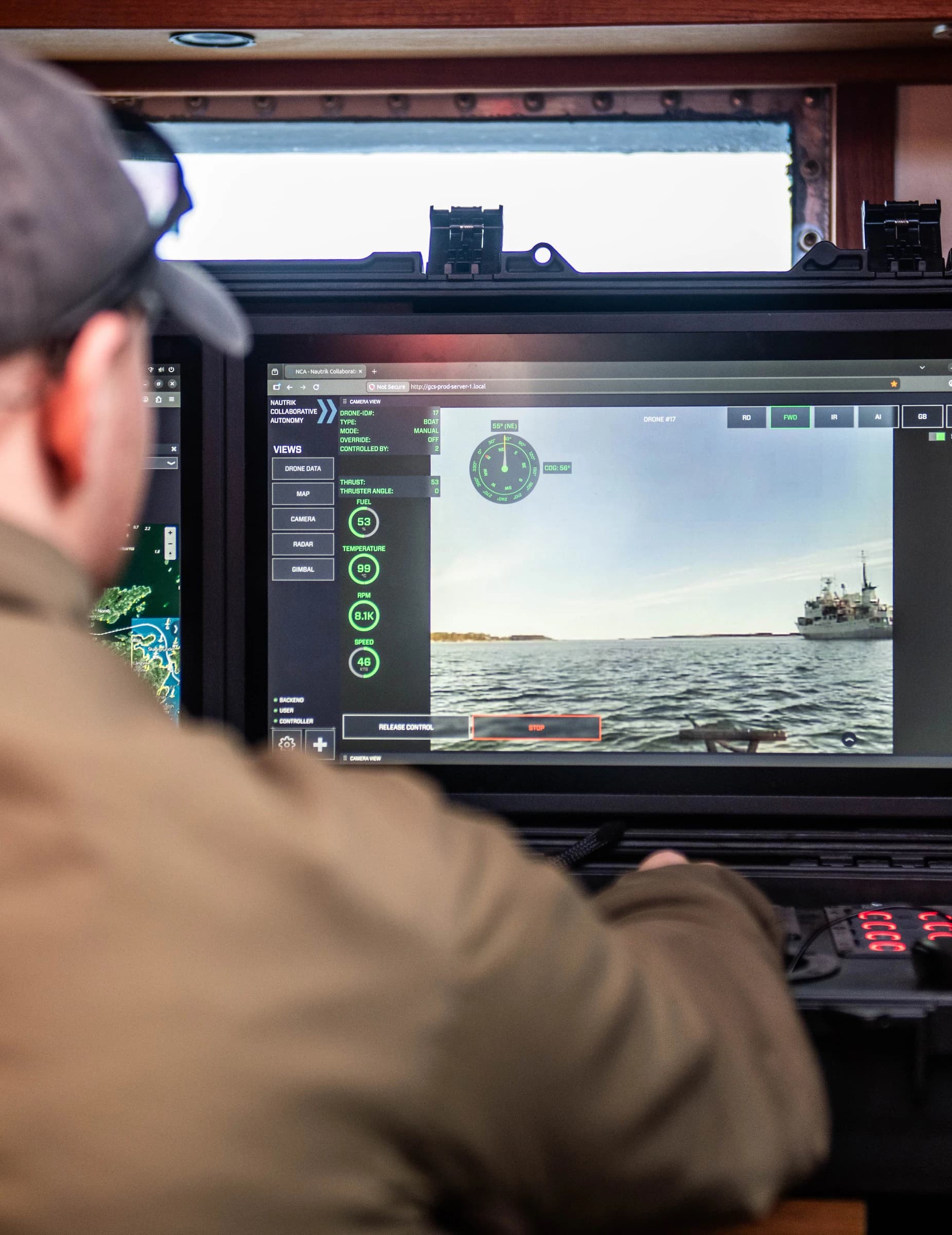 Operator at the NCA client console aboard a vessel during the AURORA 26 exercise